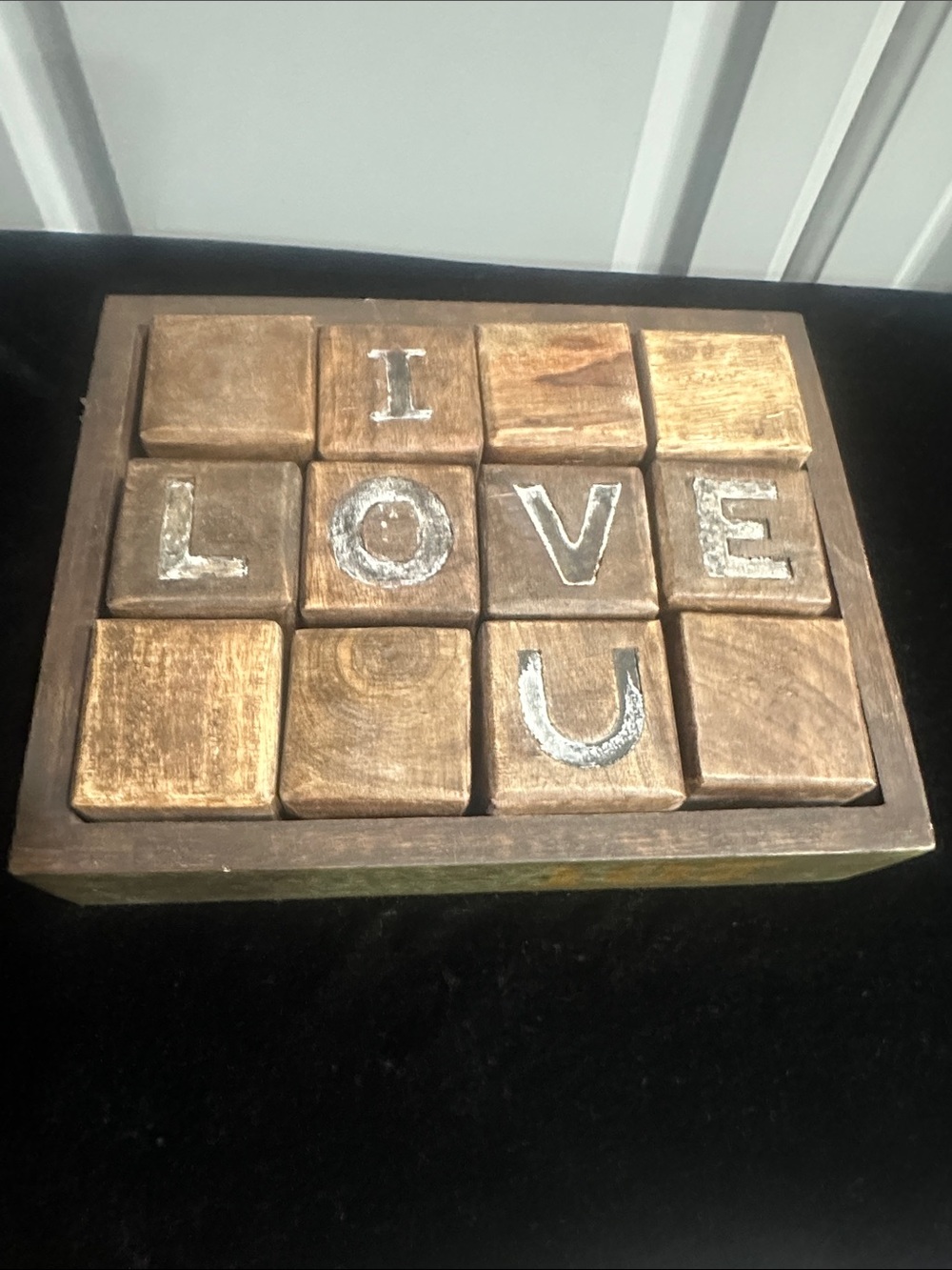 Sugarboo & Co. Vtg Wooden Blocks “I Love U” Puzzle,  Rustic Brown Table Decor